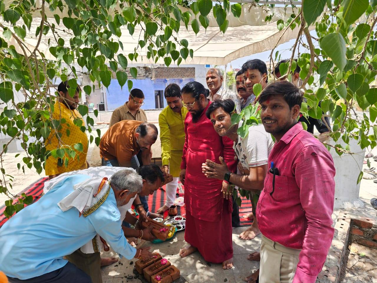 चित्तौड़गढ़ - गांधीनगर स्थित संकट मोचन हनुमान मंदिर पर बनेगा 21 फीट ऊंचा शिखर, आधारशिला का हुआ मुहूर्त