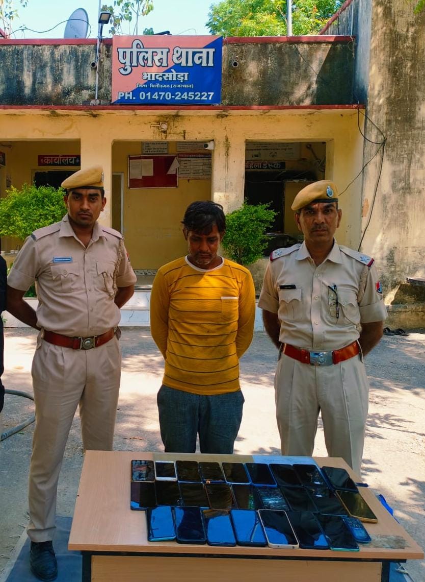चित्तौड़गढ़ - मोबाईल चोरी का आदतन आरोपी गिरफ्तार, चोरी के 26 मोबाईल बरामद